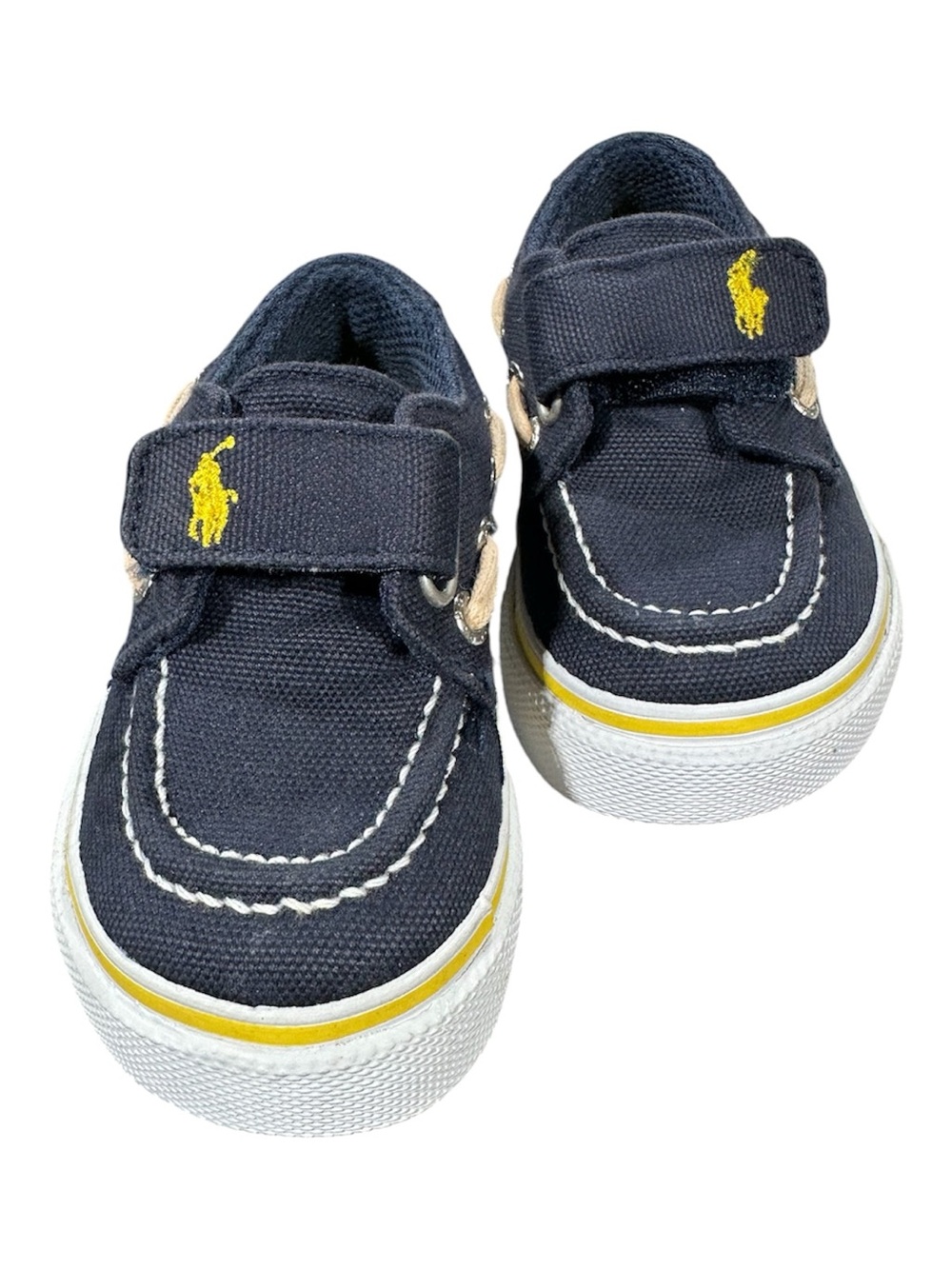 Polo Ralph Lauren Navy Sail EZ Canvas Kids Sneakers with Yellow Logo-NWT Size 4